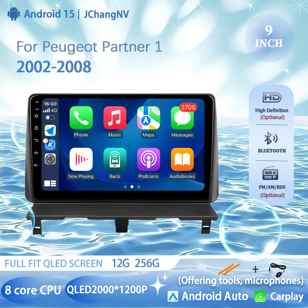 

9" Car Radio Carplay For Peugeot Partner 1 2002-2008 GPS Android Auto Multimedia Player Stereo No 2din