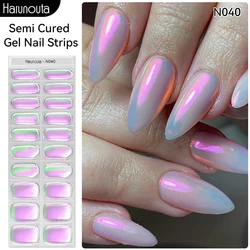 20Tips Pearl Light Gradient Semi-cured Gel Nail Wraps Sticker French Full Cover Nail Gel Polish Decals Manicure UV Lamp Needed