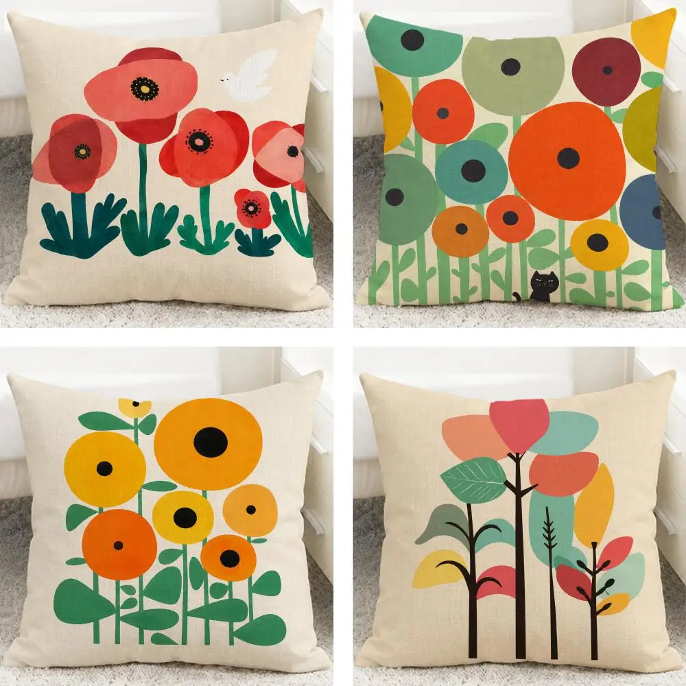 Bohemian Art Flower Feather Cushion Cover Cushion Covers Natural Linen Breathable Sofa Bedroom Decor Pillowcase