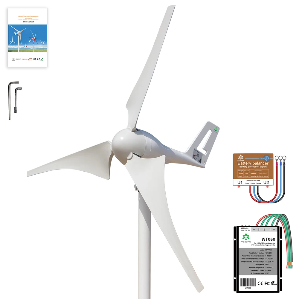 400W DC12V 24V Wind Turbine Generator With a Starting Wind Speed Of 2m/s and Equipped With a Permanent Magnet AC Motor