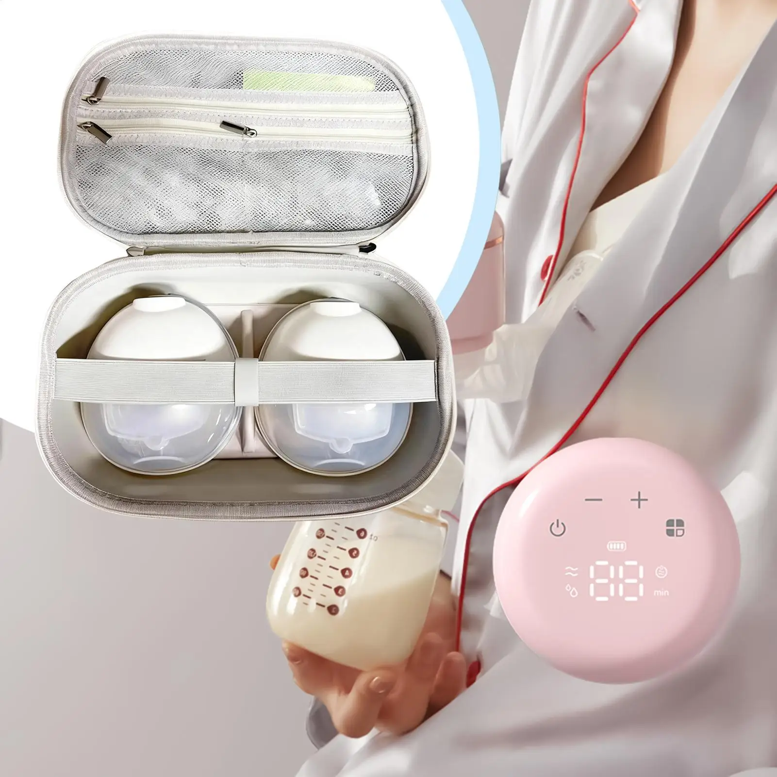 Borsa portaoggetti per tiralatte Scomparti multipli Custodia leggera Borsa da viaggio per tiralatte per mamma Bambini Allattamento al seno Viaggi