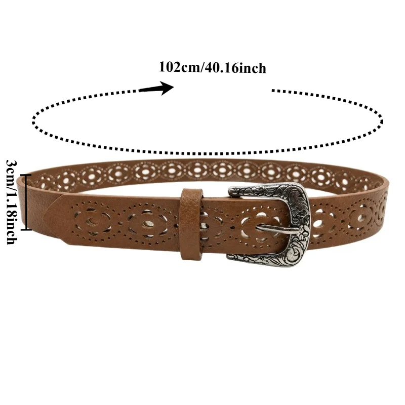 Summer Niche Openwork Pattern Retro Carved Square-Buckle Leather Belt Trend Ethnic-Style Everyday Versatile Women’s Belt