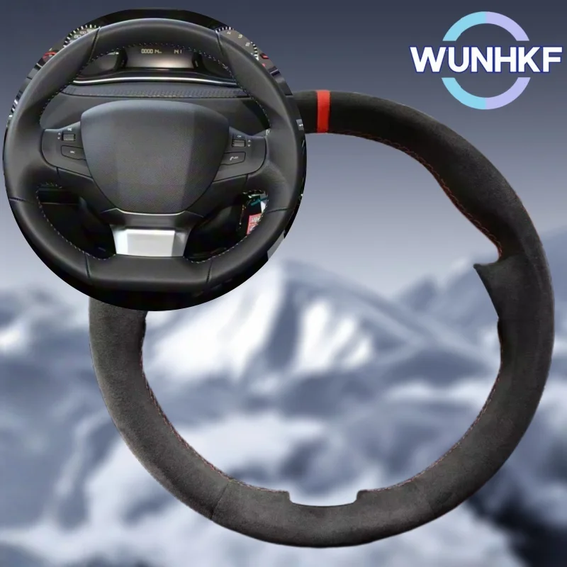 

Custom Car Steering Wheel Braid Cover For Peugeot 308 2014 2015-2017 Breathable Suede Steering Wrap Car Interior Accessories