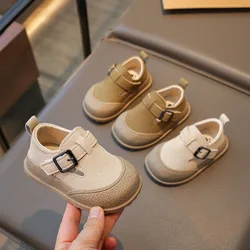 2024 New Boys Girls Casual Shoes Children Fashion Buckle Round-toe Britain Style Loafers Kids Unisex Shoes Baby First Walkers