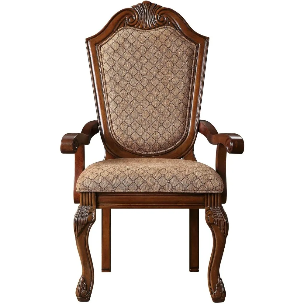 Traditional Set of 2 Arm Chair with Cherry Finish,	Upholstered Leather