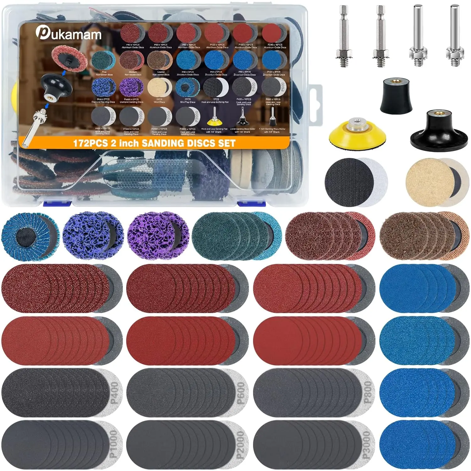 

172 PCS 2 Inch Sanding Discs with 1/4" Roll Lock, Compatible with Die Grinders and Power Drills for Surface Conditioning
