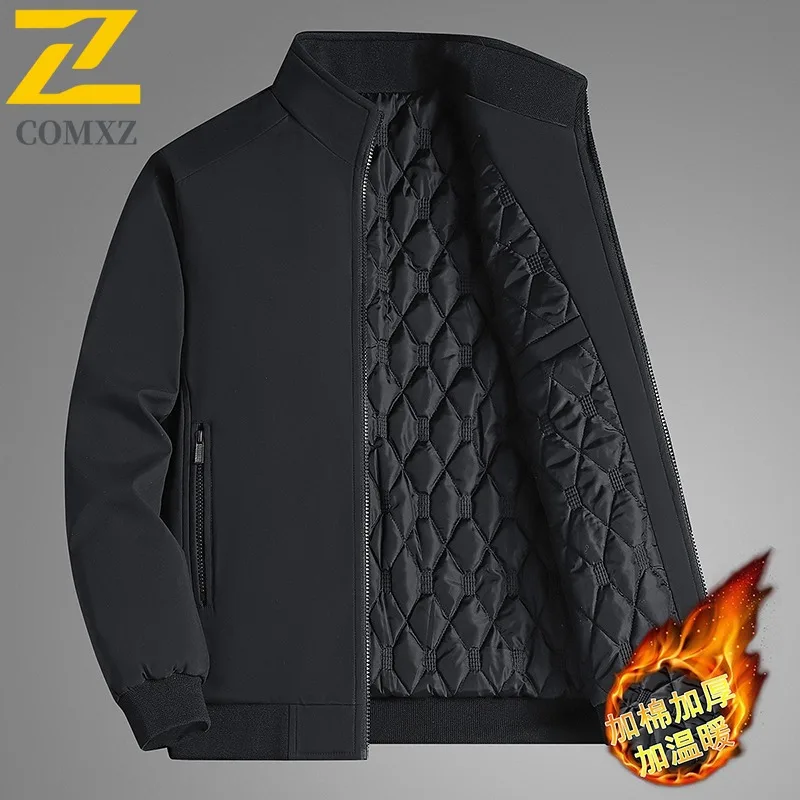 

COMXZ Мужская рабочая куртка, усиленная уличная дизайнерская ветрозащитная теплая парка премиум-класса с воротником-стойкой, однотонная удобная зимняя одежда