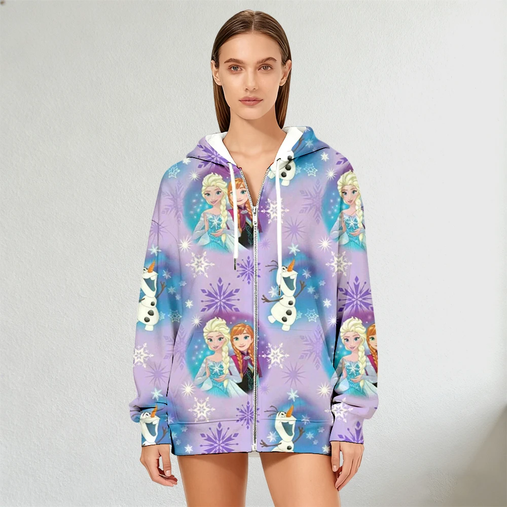 سترة ديزني فروزن النسائية بغطاء للرأس إلسا آنا وأولاف ندفة الثلج مطبوعة للخريف والشتاء ملابس خروج عصرية للاستخدام اليومي غير الرسمي Y2k #1