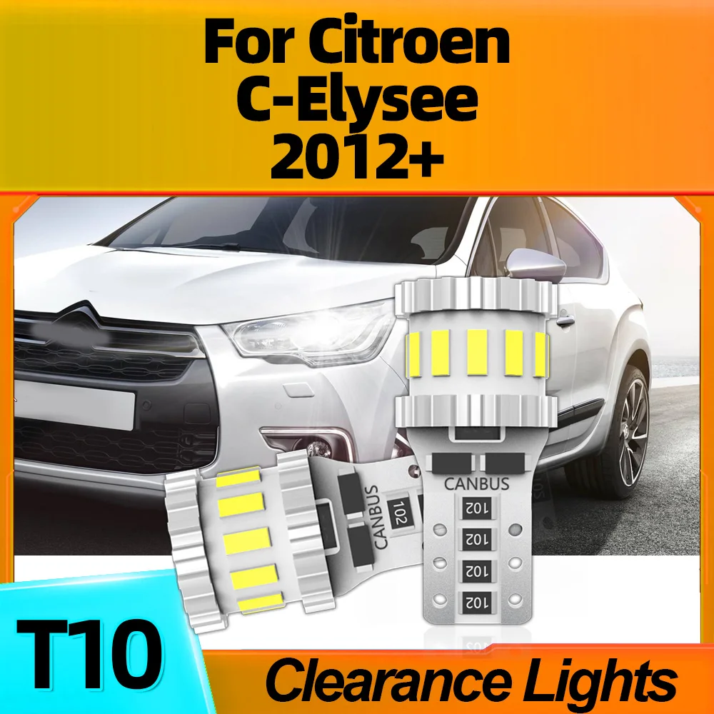 2Pcs T10 LED Lamp W5W Clearance Lights 6000K Super Bright Canbus No Error 12V Plug-N-Play 800LM For Citroen C-Elysee 2012+