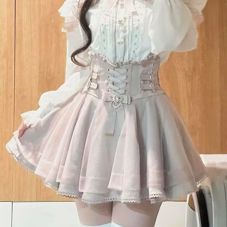 Lolita Sweet Solid Skirt Hot Girls High Waist Slim Y2k Mini Skirt Japanese Sweet Kawaii Fashion Skirt Korean Chic Woman