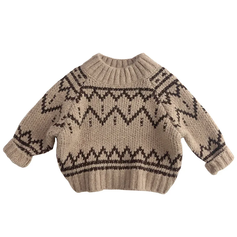 Autumn New Children Half High Collar Jacquard Sweater Baby Girls Versatile Knit Pullover Boys Loose Casual Knitwear Kids Clothes