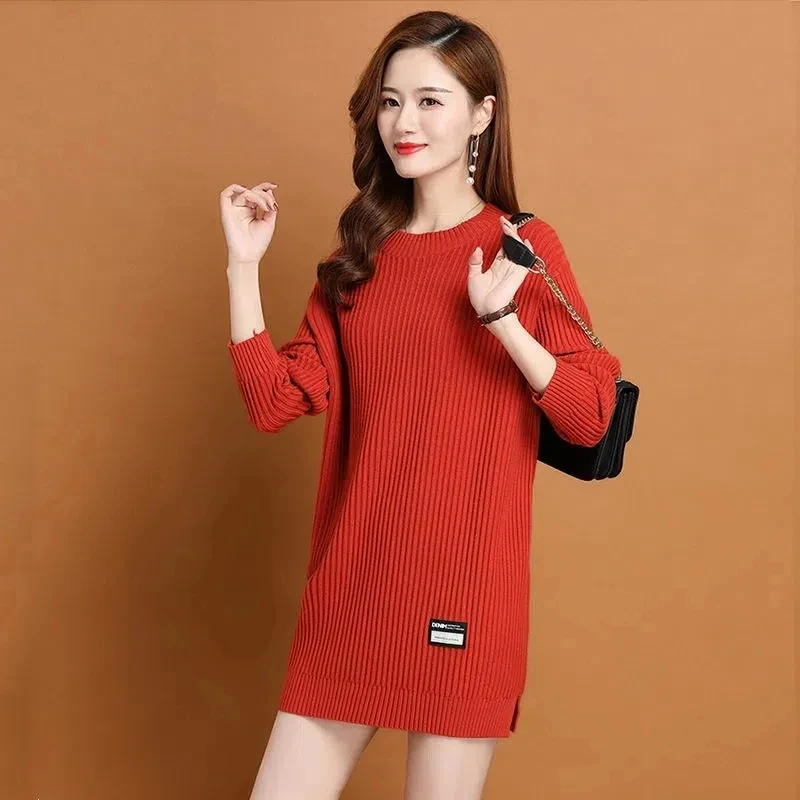 2024 neue Frühling Herbst solide O-Ausschnitt Pullover Frauen koreanische lose Langarm Strick pullover weibliche elegante lange Pullover Strickwaren