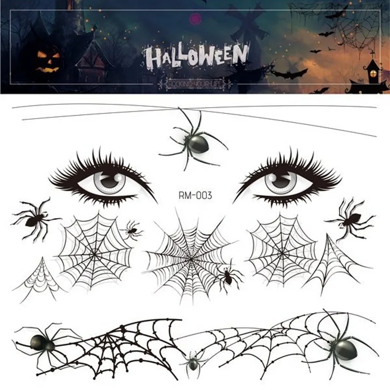 Tatuaje temporal de Halloween impermeable, maquillaje facial, Araña de Terror, diseño de cicatriz de heridas sangrientas, pegatina de tatuaje falso DIY, 1 unidad