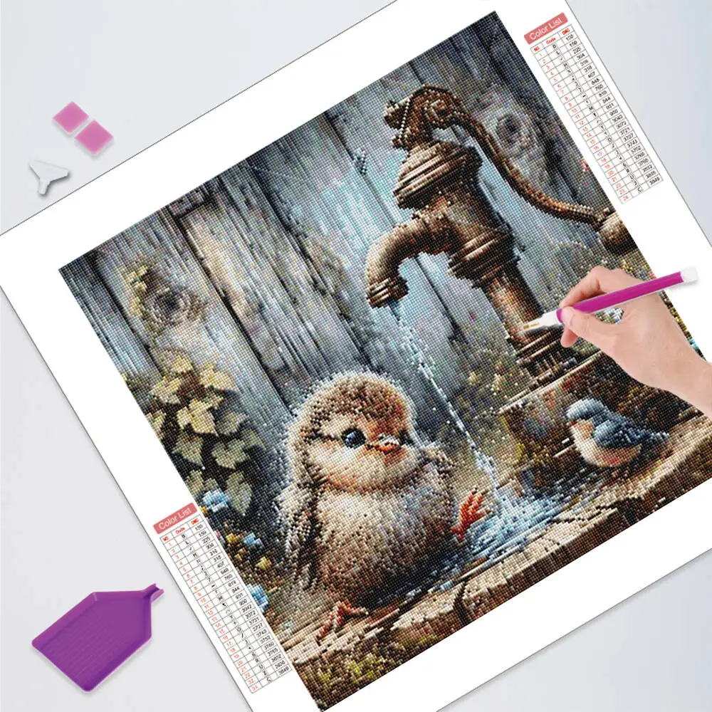 HUACAN الماس اللوحة المستجدات الطيور الحيوان صنبور المياه المشهد كامل مربع جولة الماس الفسيفساء صورة للديكور المنزل