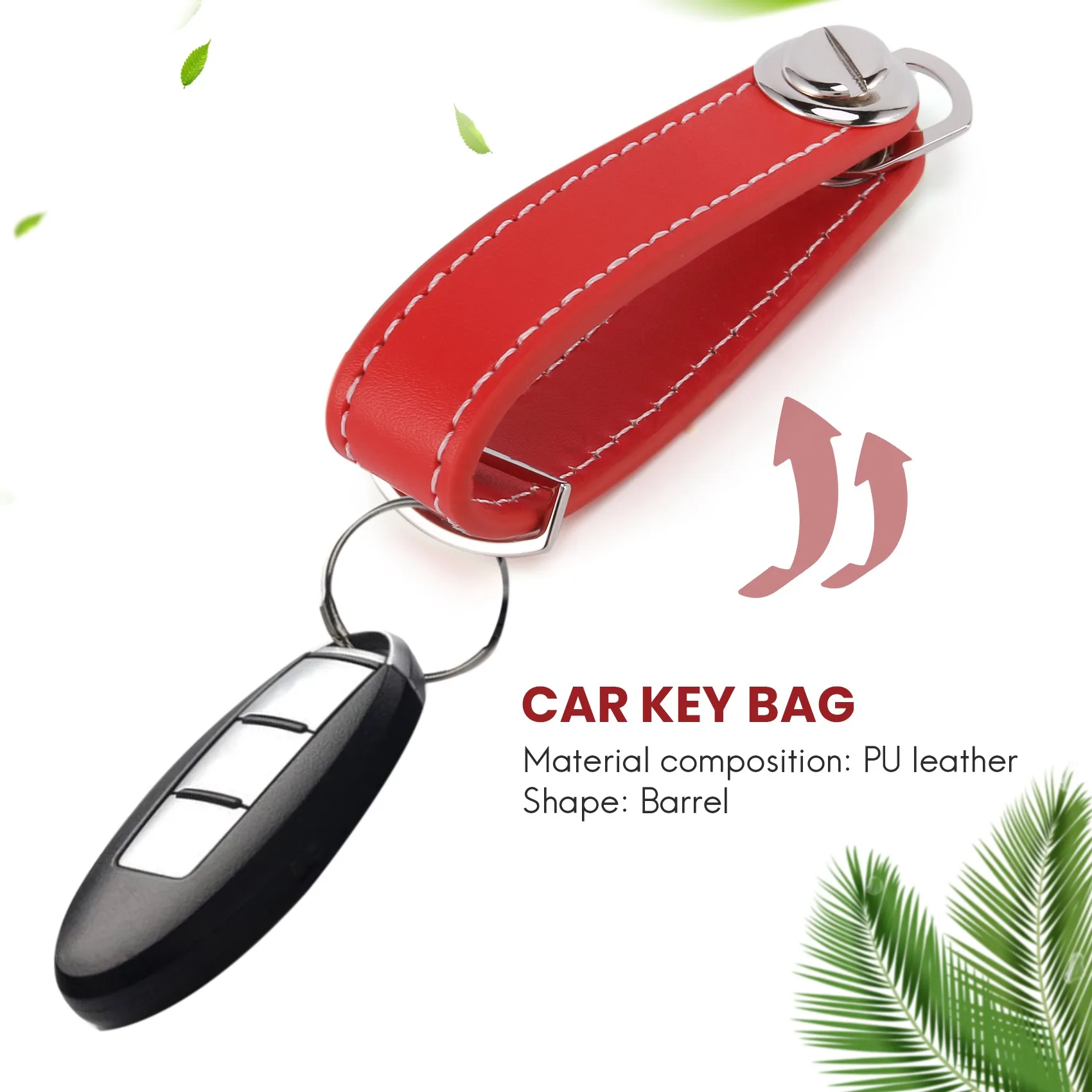 ABQR Fashion Car Key Pouch Bag Case Wallet Holder Chain Key Wallet Ring Pocket Key Organizer Smart Leather Keychain Red