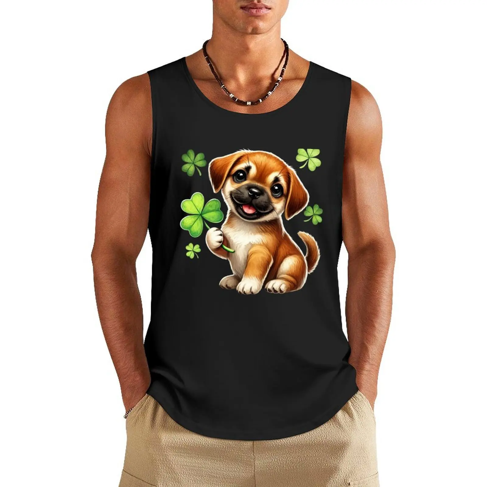 

Dog Holding Shamrock for St Patricks Day Tank Top t-shirt for men clothes for men summer t shirt gym bodybuilding t-shirt