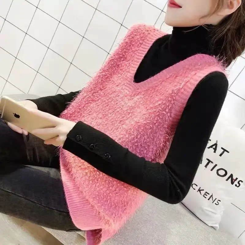 Knit Vests for Women Sleeveless Solid Waistcoat V-Neck Smooth Formal Jumper New In Lady Sweaters Crochet Clothes Aesthetic Y2k