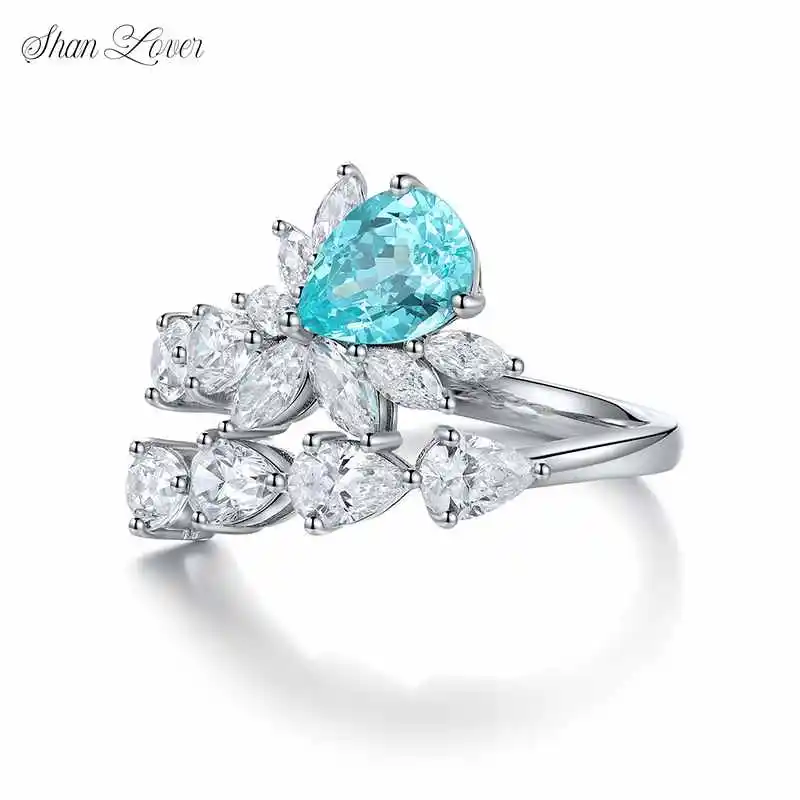 

Бренд ShanLover, женское кольцо La Paraiba 1,94 карата, простое индивидуальное ювелирное изделие с каплями воды, лабораторные ювелирные изделия с бриллиантами