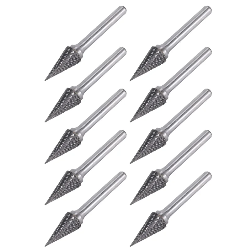 AC88-10X Tungsten Carbide Burr Pointed Cone Shape Double Cut Rotary Burrs File 70X12mm With 1/4 Inch Shank Dia