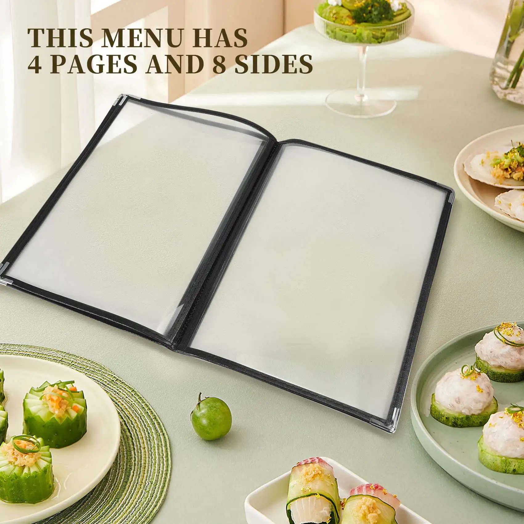 2Pcs Transparent Restaurant Menu Covers for A4 Size Book Style Cafe Bar 4 Pages 8 View