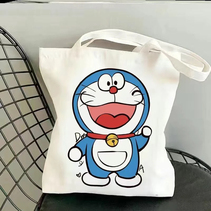 

Сумка-шоппер из холщовой ткани с изображением Дораэмон, женская, вместительная, с мультяшным аниме-дизайном, простая повседневная сумка, студенческая сумка для книг