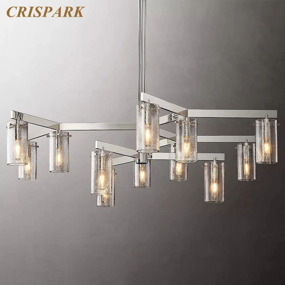 Charleroi Round Chandelier 12-Light Angular Iron Modern Chandelier Lighting with Textured Cylinder Glass Lustre for Living Room