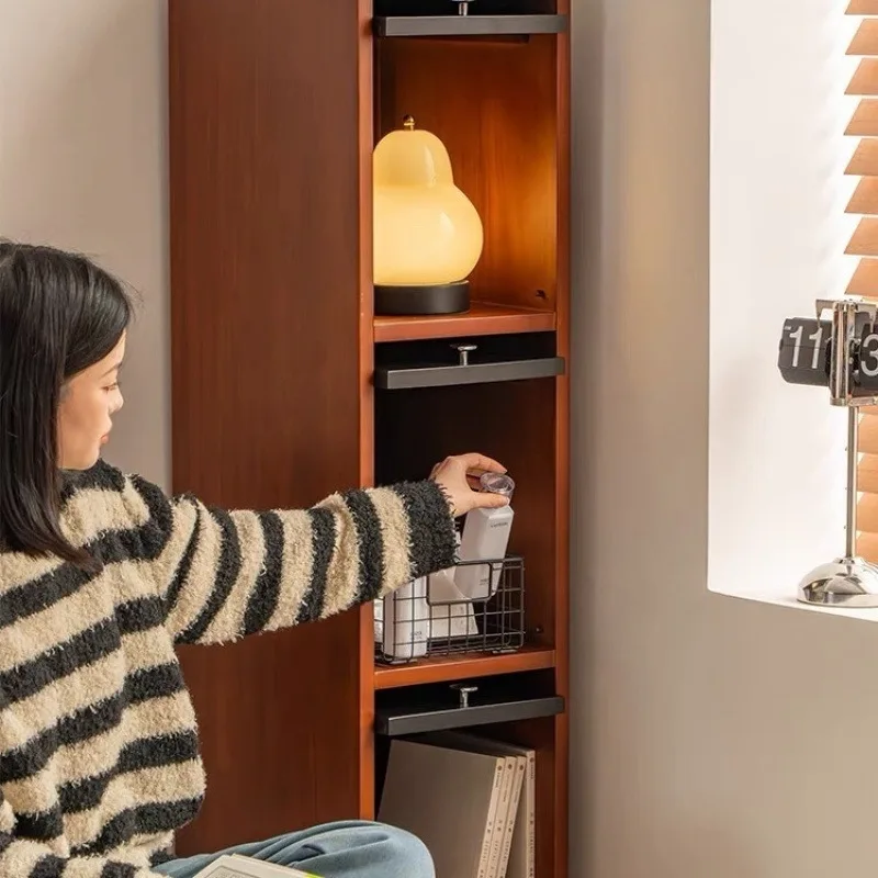 خزانة جانبية ضيقة جدًا، غرفة المعيشة، خشب متين، تخزين أرضية