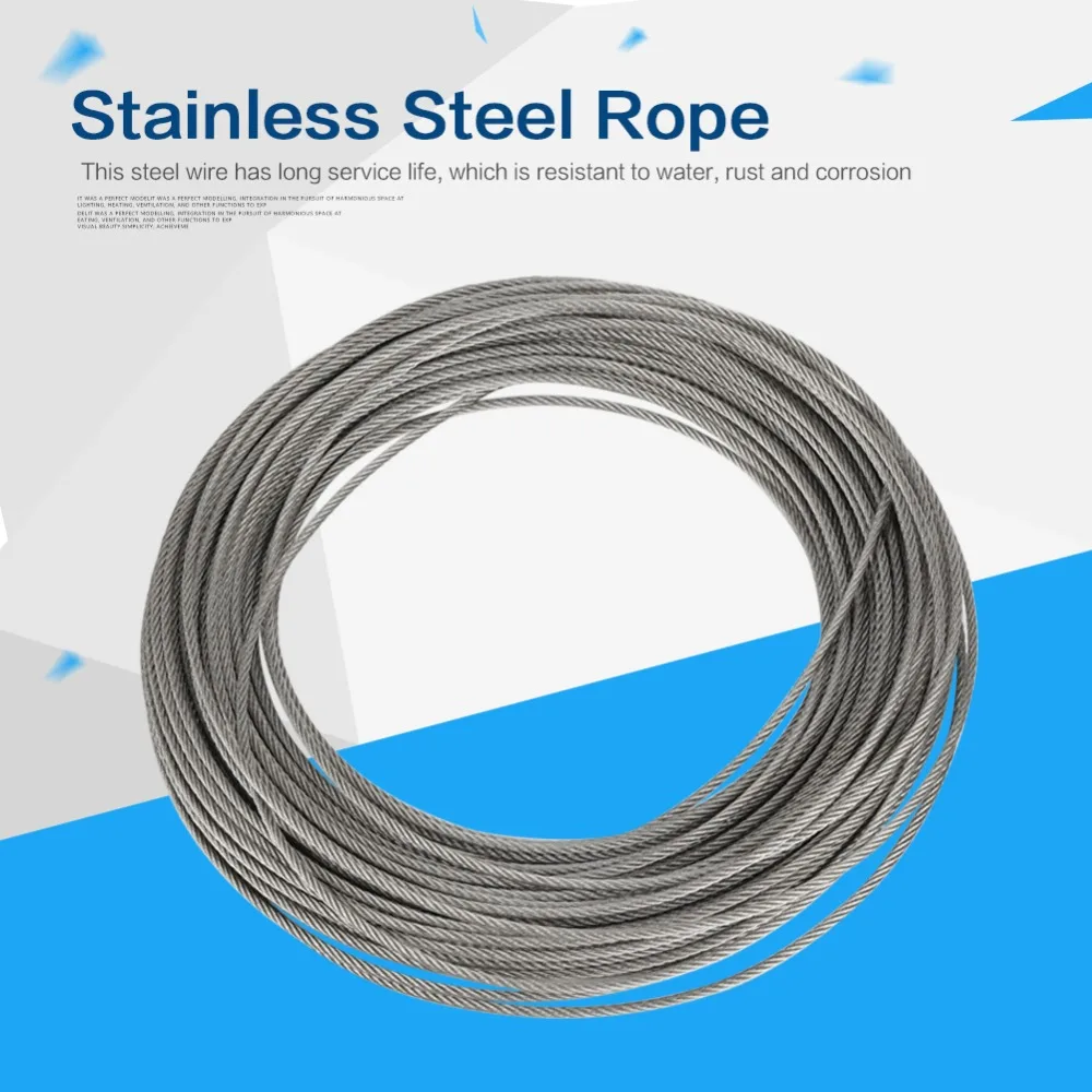 304 Stainless Steel Cable Wire Rope 20m 2mm Steel Wire 7x7 Strands Core High Tensile Steel Cable Wire Rope Fishing Lifting