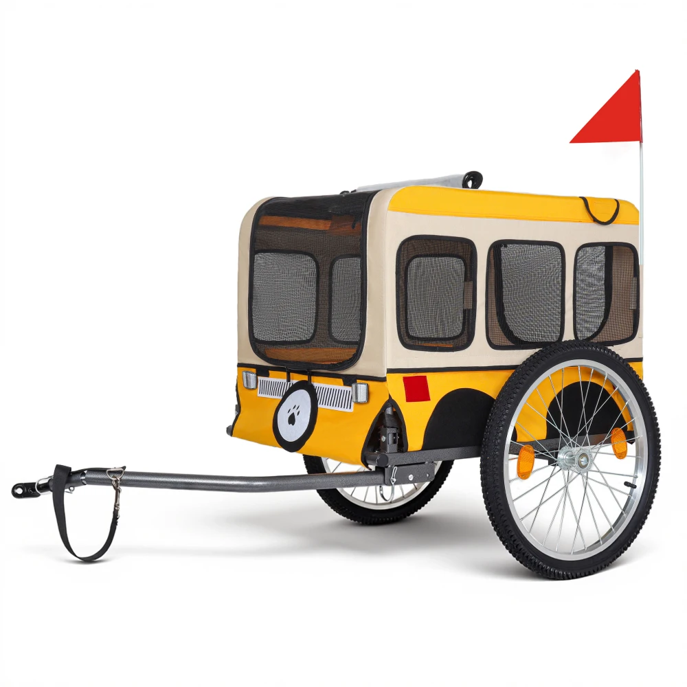 Large Folding Bike Trailer for Dogs - 20×2 1/8 Inches Wheels, Heavy-Duty Steel Frame, Spacious Design, All-Terrain Cycling, Jogging & Camping Adventure, Yellow - view 4