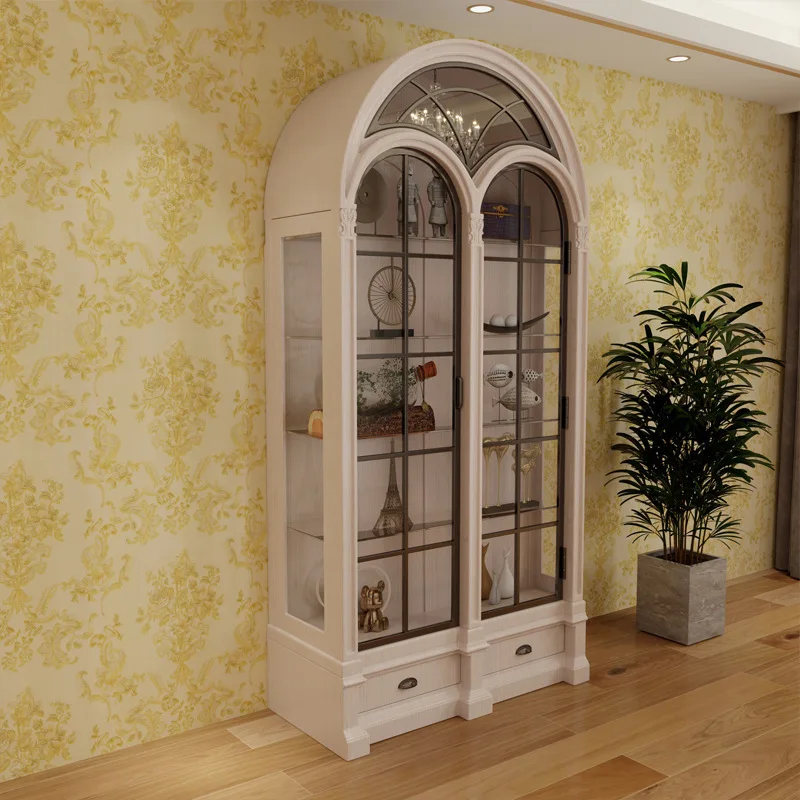 Estante retrô de madeira maciça para sala de estar americana, display contra a parede, prateleira de porta de vidro europeia