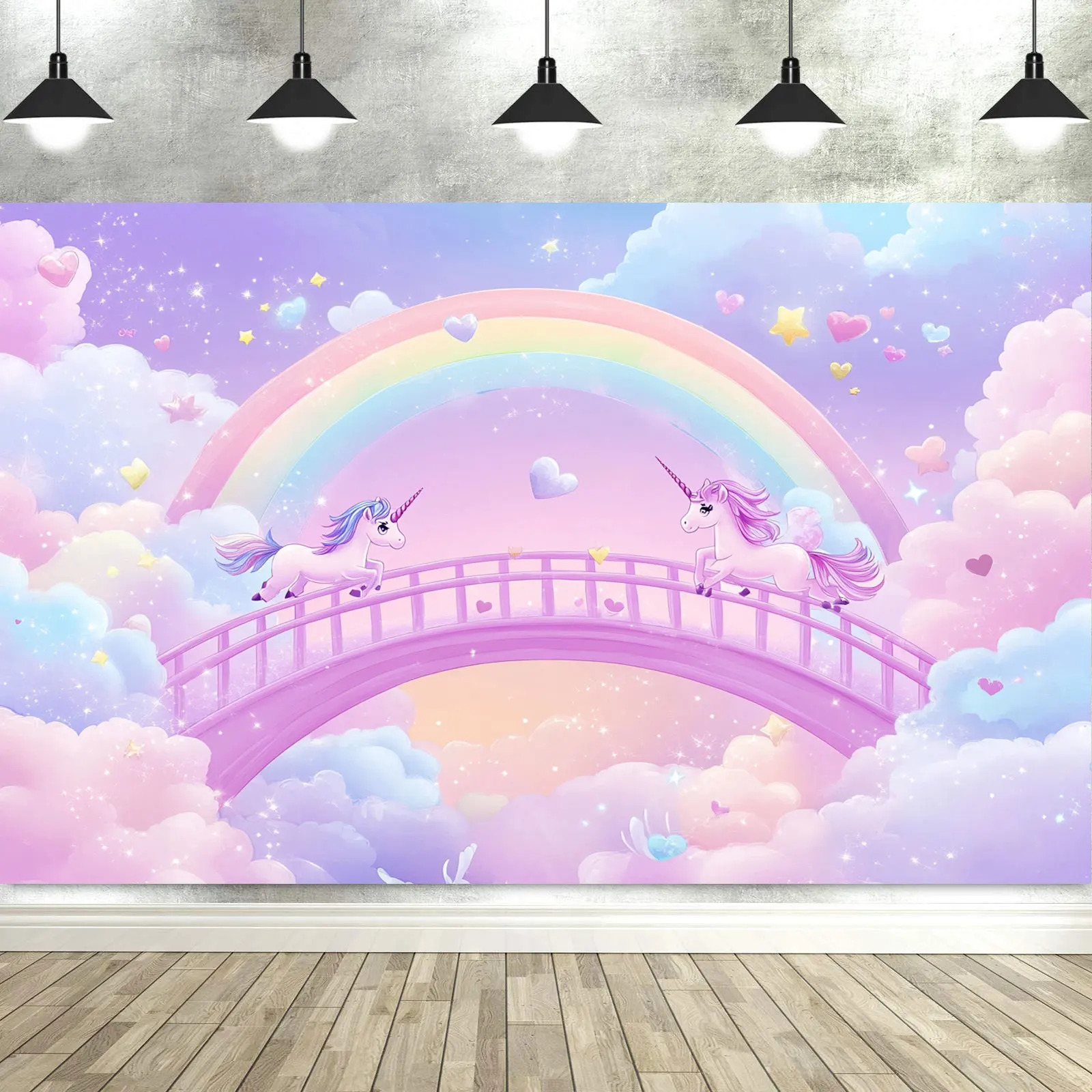 Unicorn Decoration Background Baby Shower Photography Background Rainbow Bridge Cartoon Birthday Party Banner Photo Booth Props