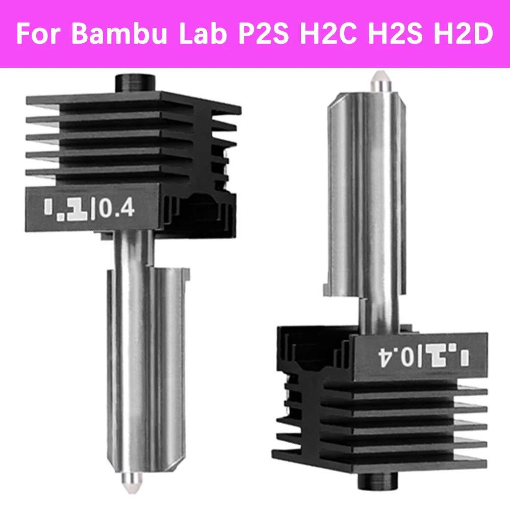 

H2S Hotend For Bambu Lab H2D Print Head Non-detachable Hardened Steel Nozzle 0.2/0.4/0.6/0.8mm For Bambu H2C/P2S/A1/A1mini