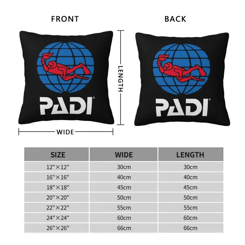 Scuba Driver Padi Pillow Case Soft Cozy Polyester Pillow Cover Square Cushion Cover 18x18 Inch for Home Office Car Decor