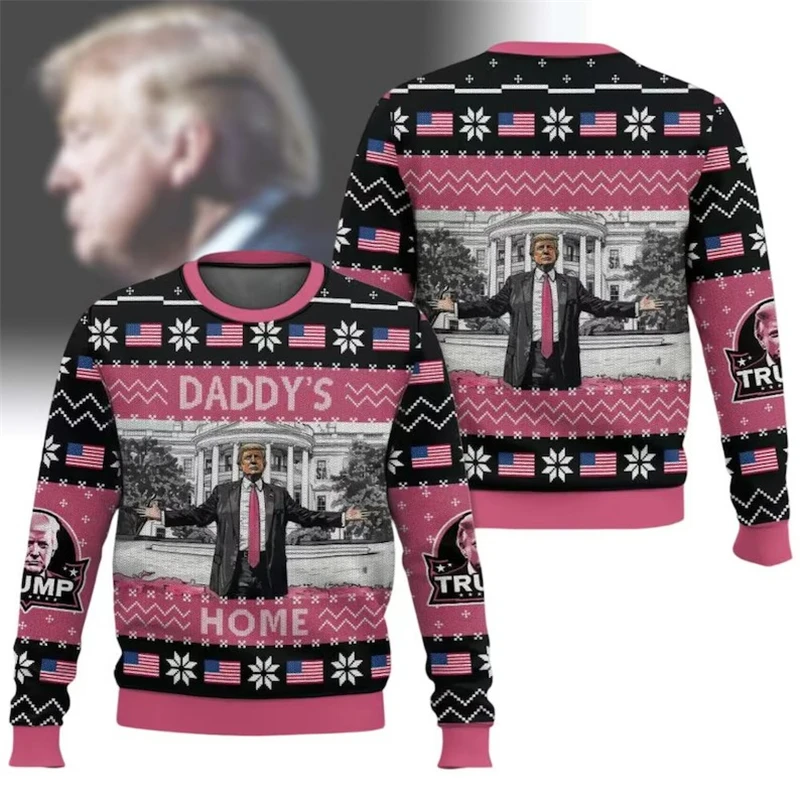 

Autumn New Christmas Sweater Donald Trump 3D Print Funny Xmas Sweatshirts For Women Clothes Fashion Oversized Kids Tracksuits