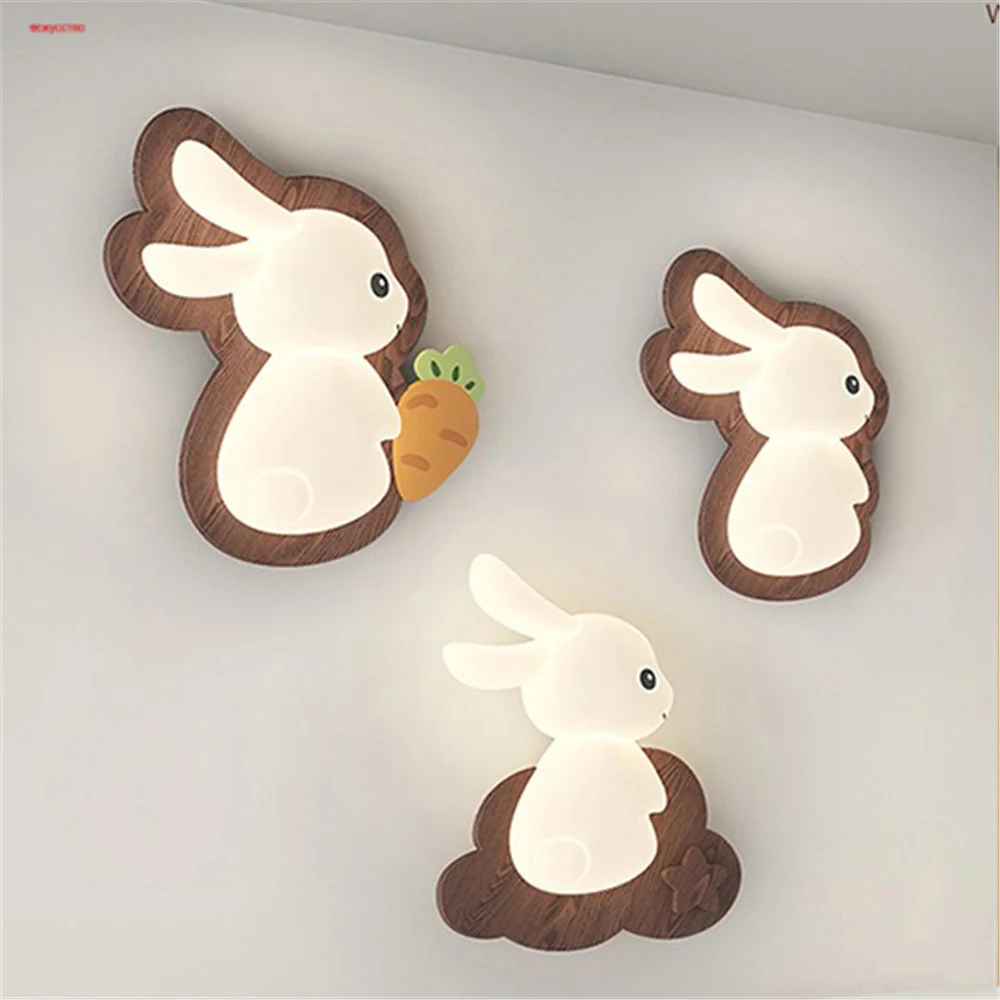 2024 New Cream Wind Cartoon Girl Rabbit Led Wall Lamp Children Sleeping Bedside Night Light Home Decoration Stair Sconce Fixture
