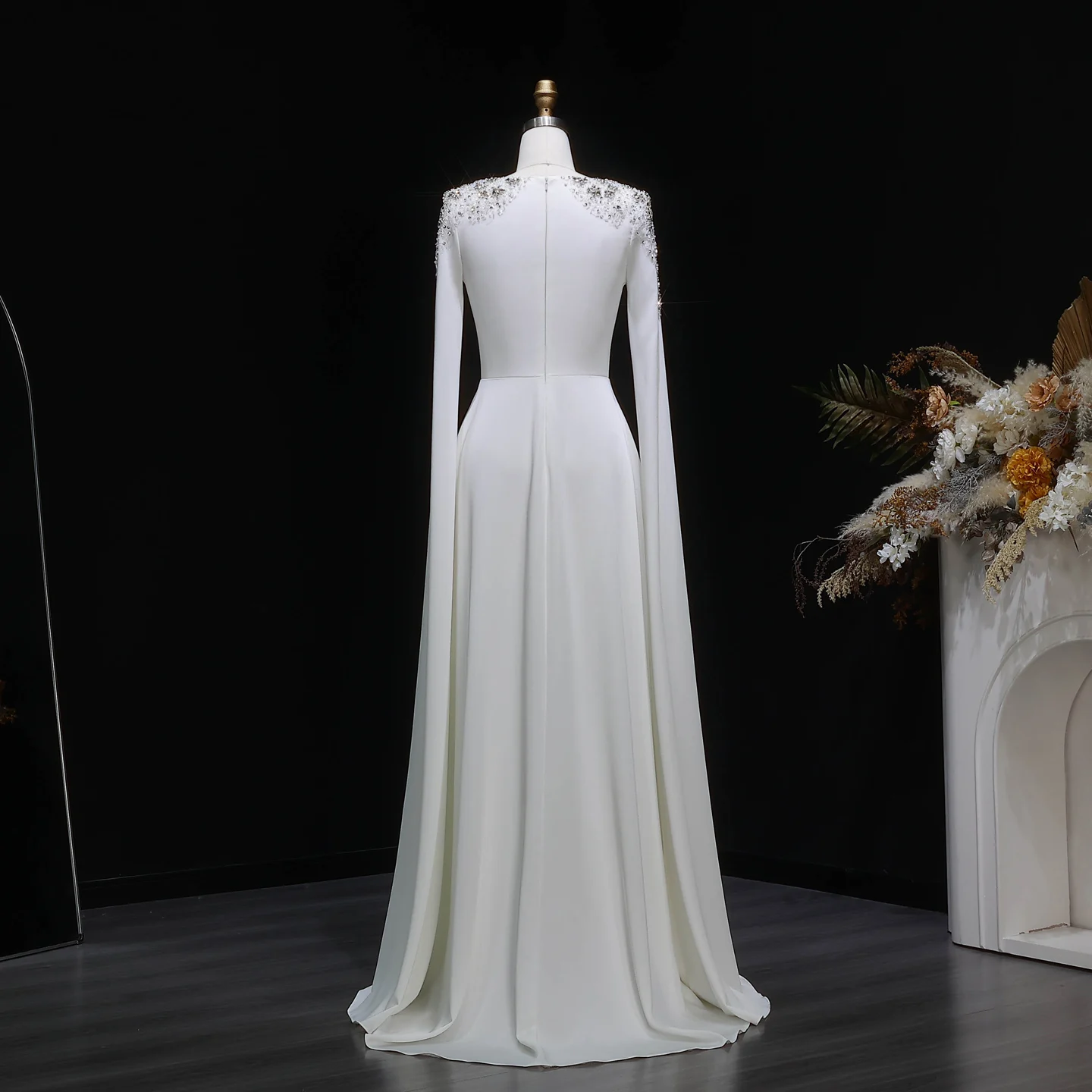 Sharon Said Elegantes Weißes Meerjungfrauenkleid Dubai Abendkleid Damen Hochzeitsfeier Umhangärmel Muslimische Formelle Kleider SF280 Maßanfertigung – Detail 24