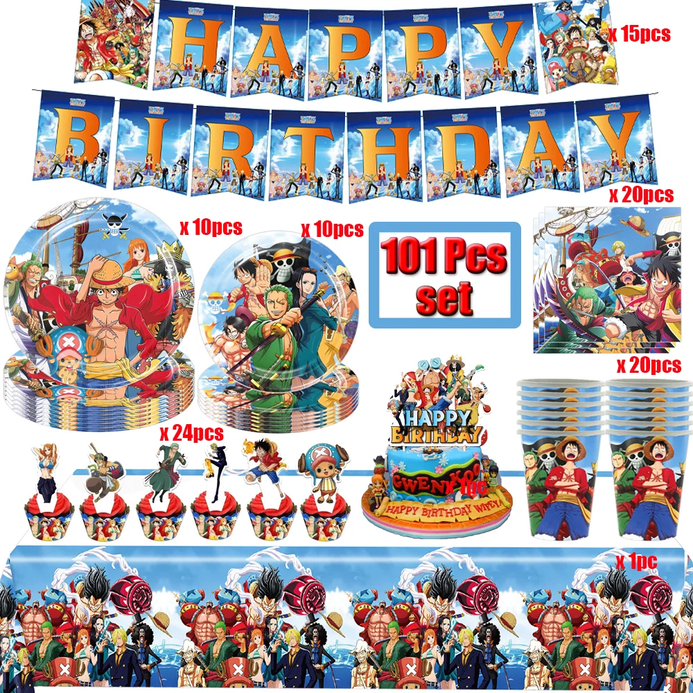 ONE PIECE Themen-Geburtstagsparty-Dekorationsset Luffy Ballons Teller Becher Tischdecke Geschenktüte Banner Babyparty-Zubehör Jungengeschenk – Detail 2
