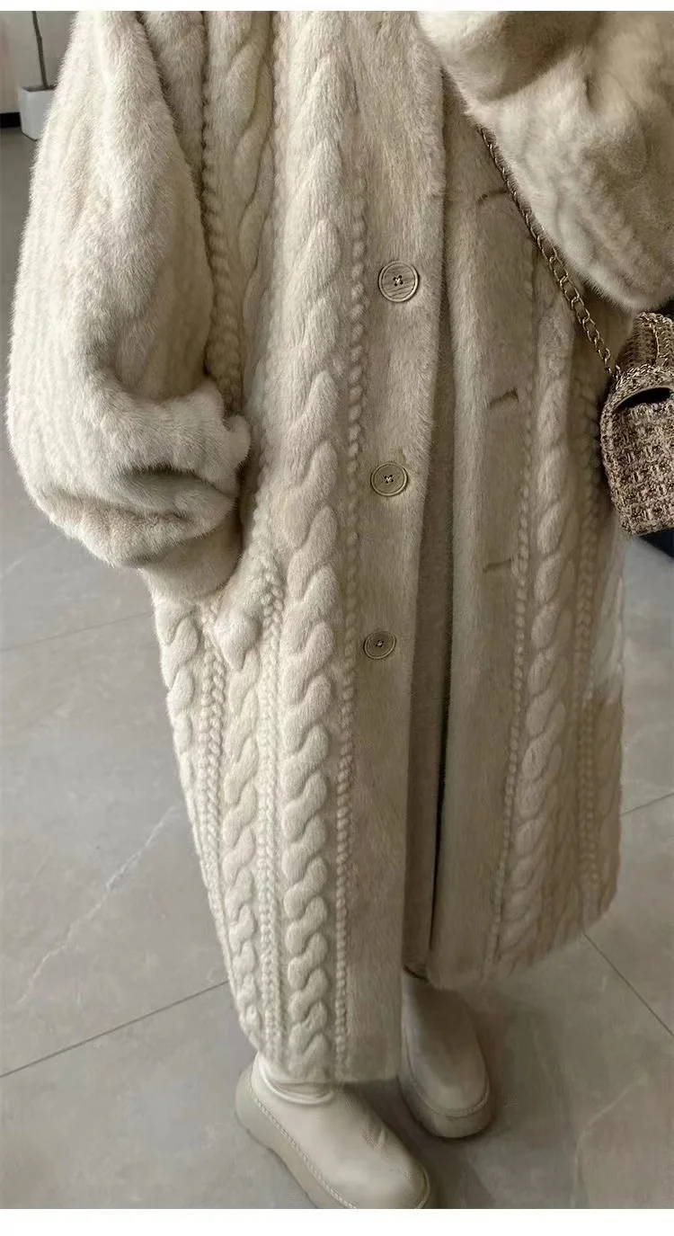 Winter Warm Faux Mink Bont Lange jassen Dames Koreaanse Dik Katoen Gewatteerde Gevoerde Jassen Single Borsted Losse Konijn Plus Abrigos