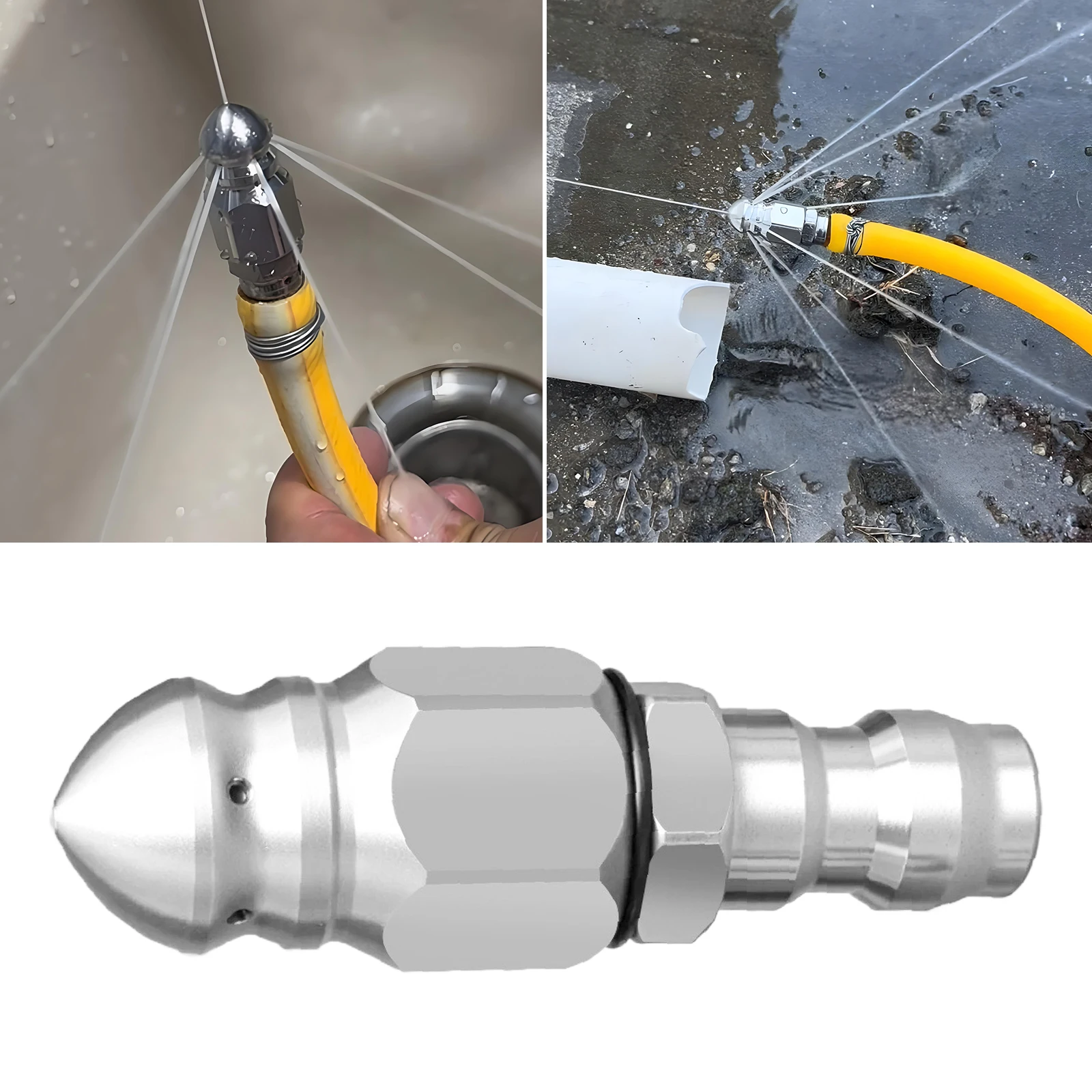 

Pressure Washer Sewer Jetter Nozzle with Quick Connector Pipe Cleaning and Unclogging Nozzle Stainless Steel Sewer Jetter Nozzle