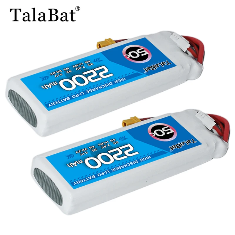 

1/2Pcs 2S TalaBat 7.4V 2200mAh 50C Lipo Battery With T XT60 XT30 JST Plug For Car Boat RC FPV Drone Helicopter Airplane