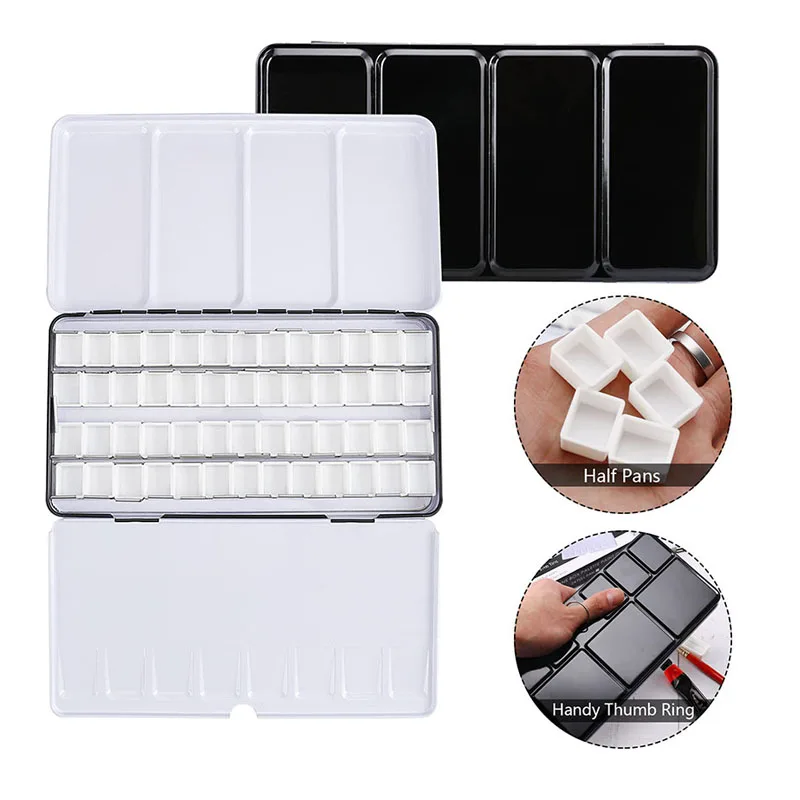 Large Size Empty Metal Watercolor Palette Tin Box Palette Paint Case with 52 Half Pans Fold-Out Palette Holds for Travel