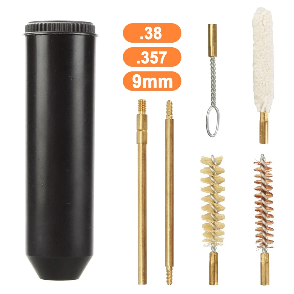 Universal Pistol Gun Cleaning Kit .38/.357/9mm Caliber with Brass Brush Rod Cotton Mop Slotted Loop Portable Cleaning Tools