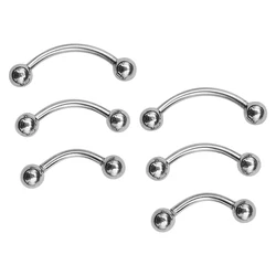 6Pcs Eyebrow Piercing Banana Shape Lip Ring Stainless Steel Curved Barbell Stud Helix Navel Cartilage Earring Body Jewelry