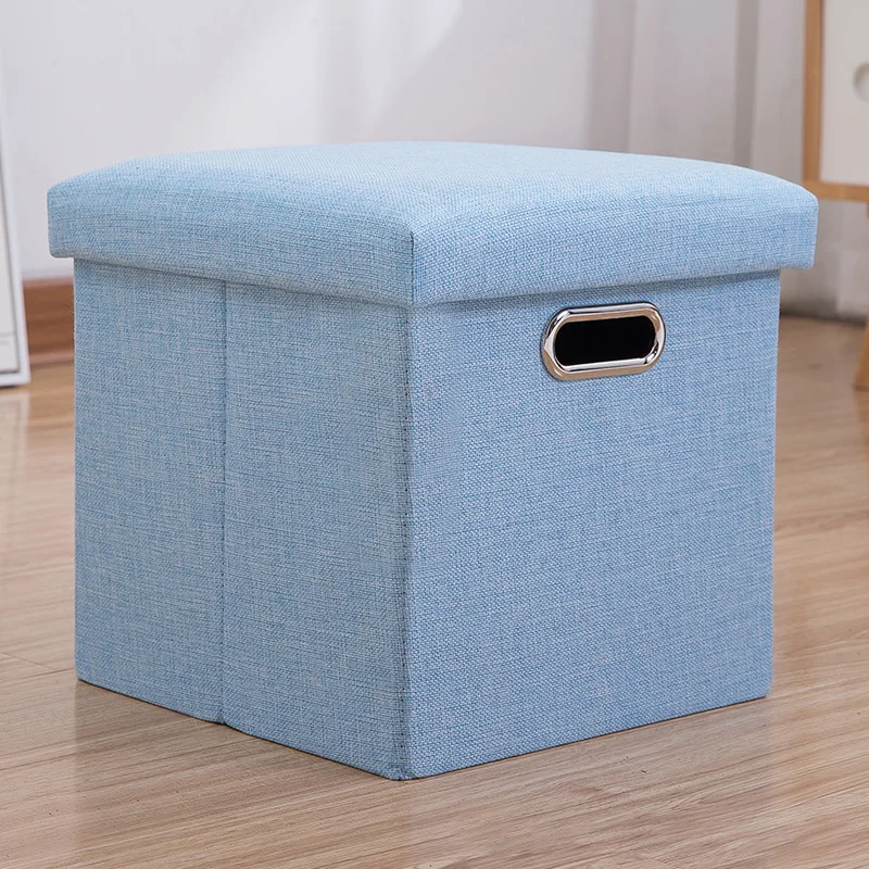 Folding Storage Ottoman Cube Chest Stool with Sponge Lid Footrest Living Room Bedroom Home Office Dorm Pliant Portable Foot Rest