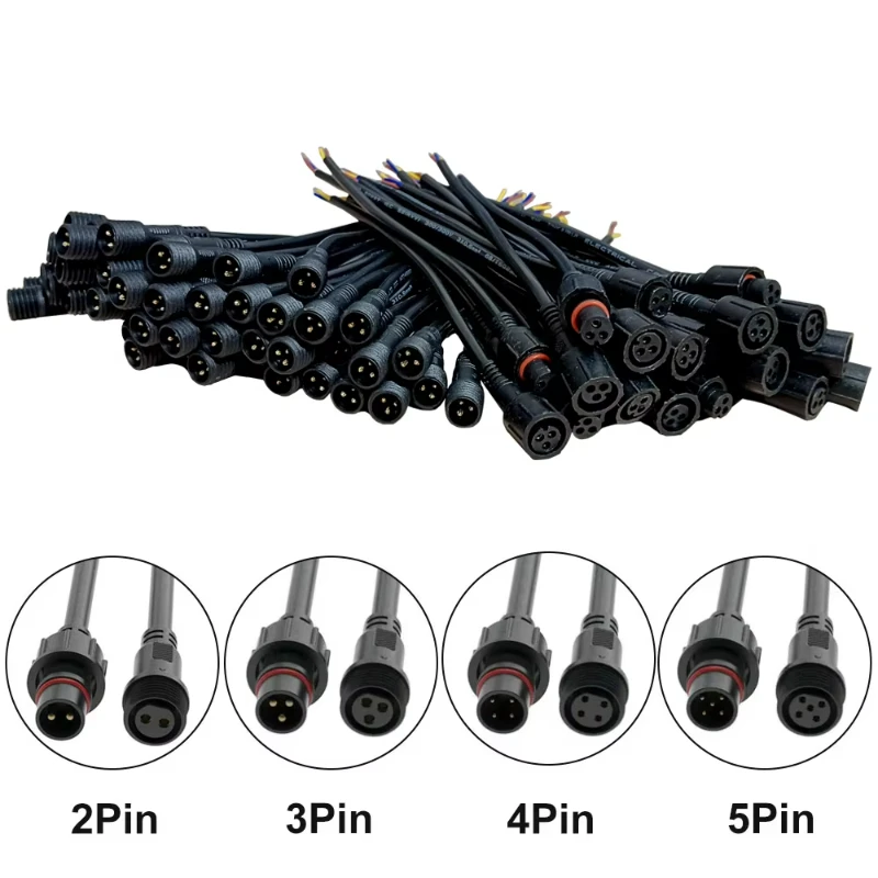 

2Pin 3Pin 4Pin 5Pin Male to Female IP68 Waterproof Led Connector Black 20cm 20AWG Led Strip Lights 1/5/10 Pairs Muqzi