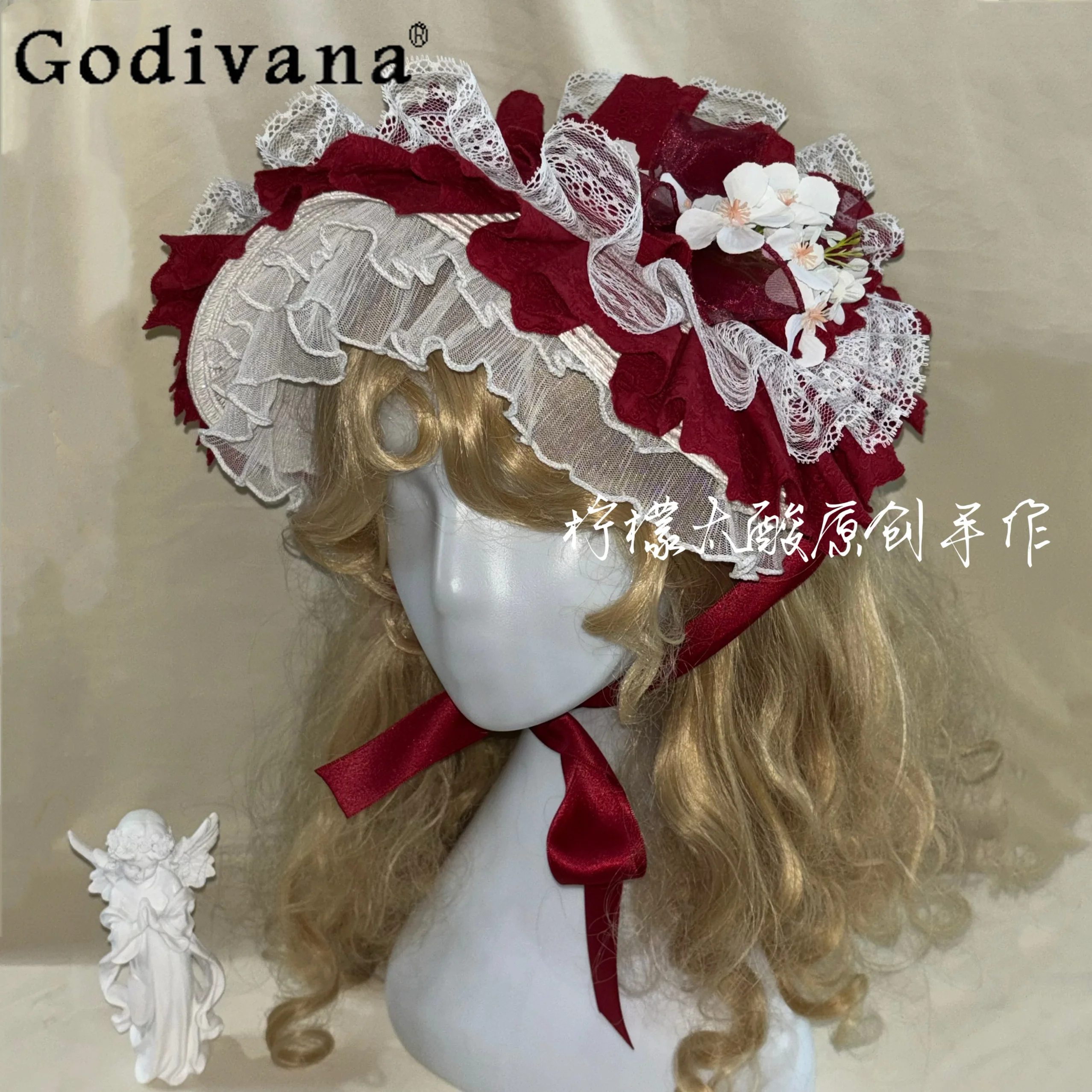 

Japanese Original Lolita Sweet Girl Hat Red Headwear Elegant Lady Cosplay Comic Exhibition Decorative Hairband