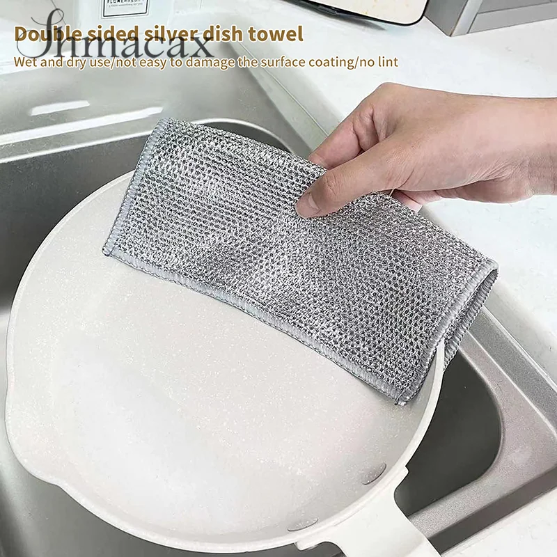 Steel Wire Dishcloth Non-stick Oil Wipes Kitchen Stove Pots Pans Dishes Coffee Stains Cleaning Wipes Dishcloths