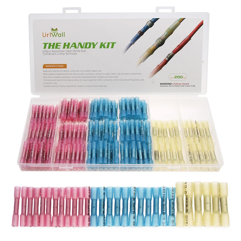 800/500/300250/200/100/50pcs Waterproof Solder Wire Connectors & Heat Shrink Butt Crimp Connectors Electrical Wire Terminals