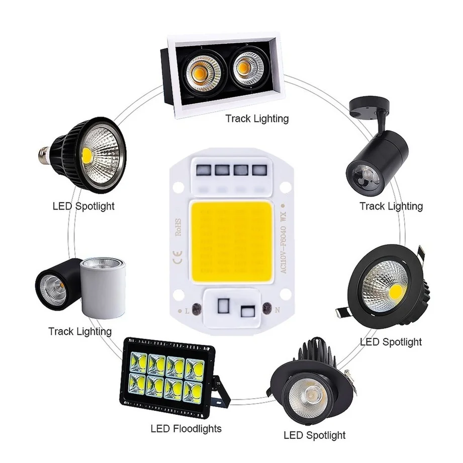 LED COB lamp Bead 20W 30W 50W AC 220V 240V IP65 Smart IC No Need Driver DIY Flood light Led Bulb Spotlight Outdoor Chip Lamp