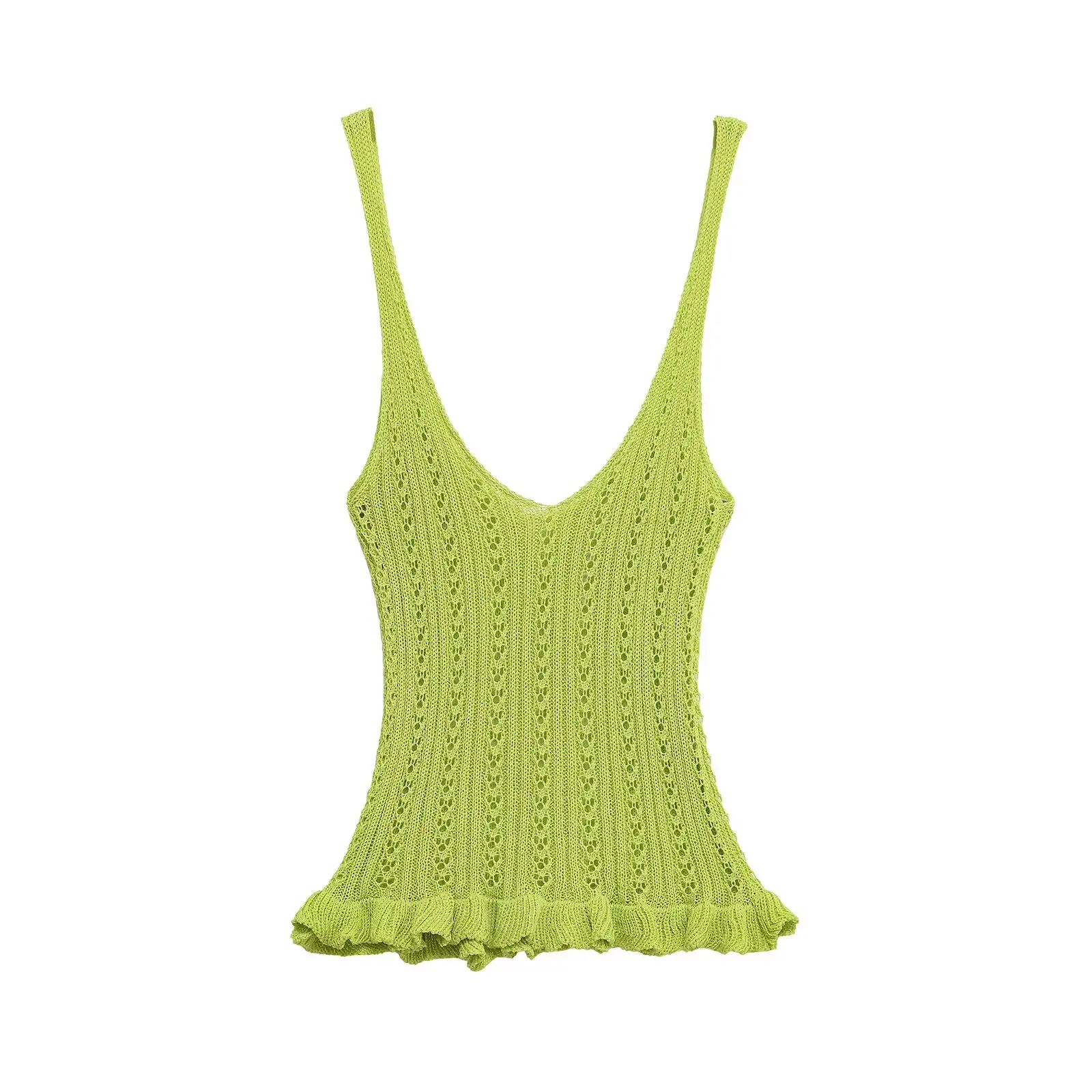 เสื้อถักตาข่ายลายแจ็คการ์ดแบบมีสายคล้องไหล่ ดีไซน์ซ้อนชั้น ทรงเข้ารูป สไตล์ลำลองแฟชั่นฤดูร้อนใหม่สำหรับผู้หญิง ปี 2025